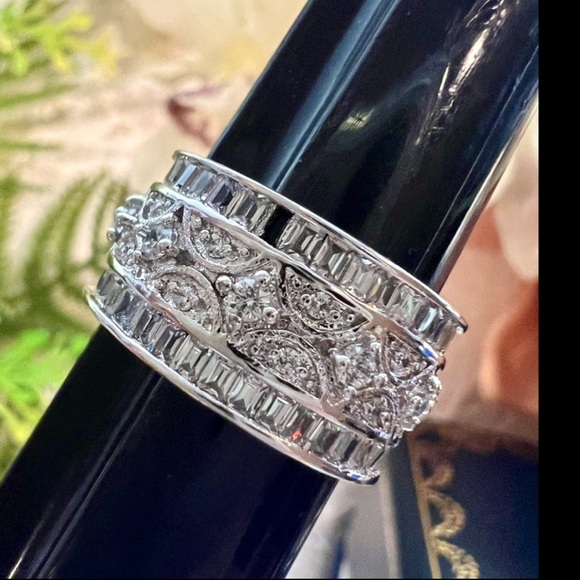Art Deco Filigree Ring Pavé Diamond Band 18K Gold & 925-Very beautiful! - Picture 15 of 15